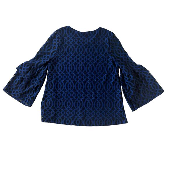Alfani Pullover Round Neck Blouse Tiered Bell Sleeves Top Navy Blue Size Large - Picture 3 of 11